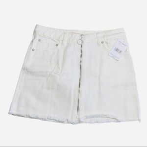 Free People white distressed raw mini denim skirt